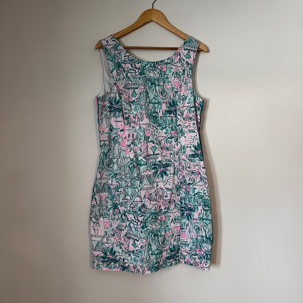 Lilly Pulitzer “Colorful Camouflage” Pink & Green Shift Dress, sz. 14